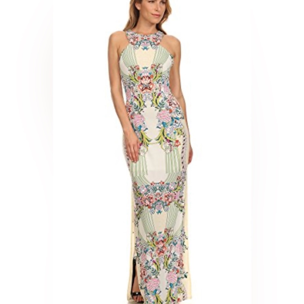 Ark&Co Full Length Tropical Printed Dress with Cutout